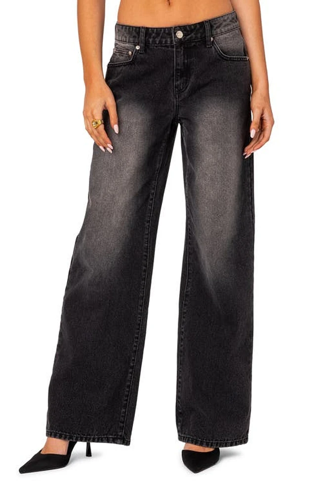 EDIKTED Magda Low Rise Wide Leg Jeans Black-Washed at Nordstrom,