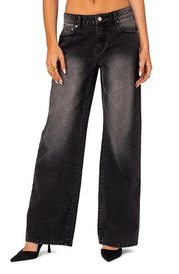 EDIKTED Magda Low Rise Wide Leg Jeans Black-Washed at Nordstrom,