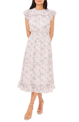 CeCe Floral Print Flutter Sleeve Midi Dress New Ivory White at Nordstrom,