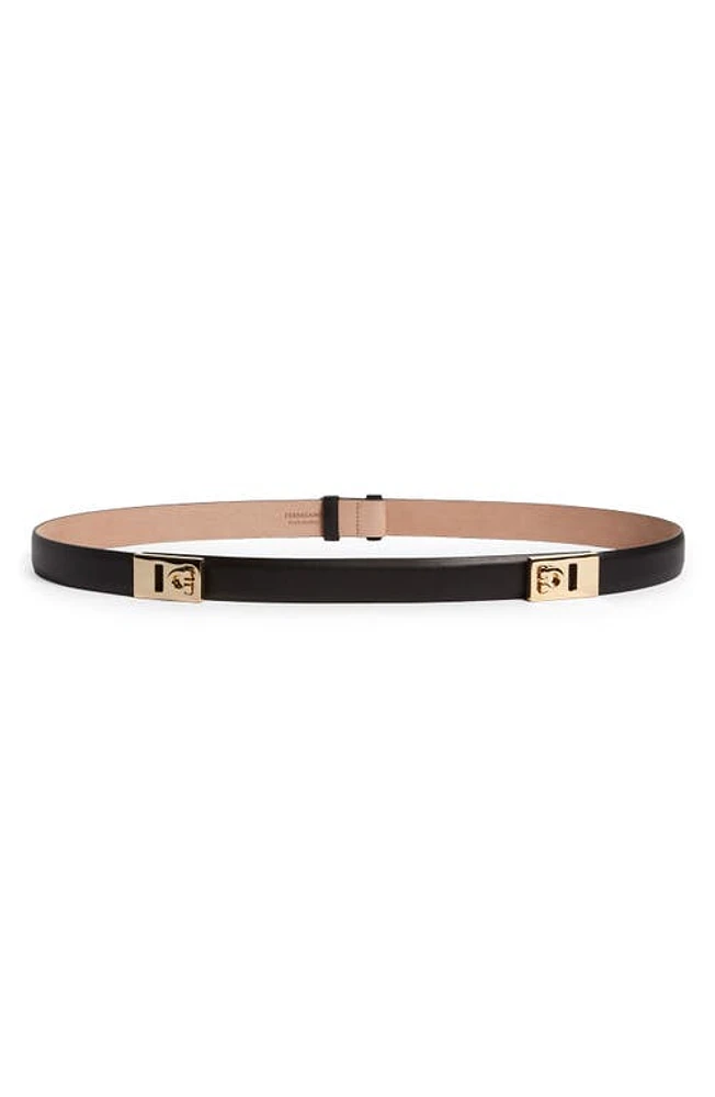 FERRAGAMO Donna Double Gancio Expandable Leather Belt in Black at Nordstrom, Size 100