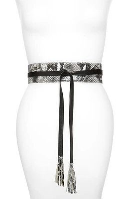 Raina Bronco Snake Embossed Leather Wrap Belt in Black And Gray at Nordstrom