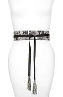 Raina Bronco Snake Embossed Leather Wrap Belt in Black And Gray at Nordstrom