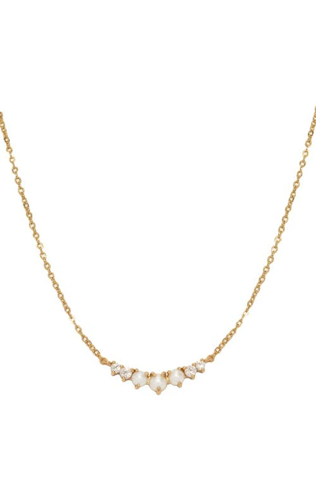 MADE BY MARY Freshwater Pearl & Cubic Zirconia Bar Pendant Necklace in Gold at Nordstrom, Size 16