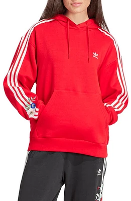 adidas Originals Floral Embroidered Cotton Hoodie Better Scarlet at Nordstrom,