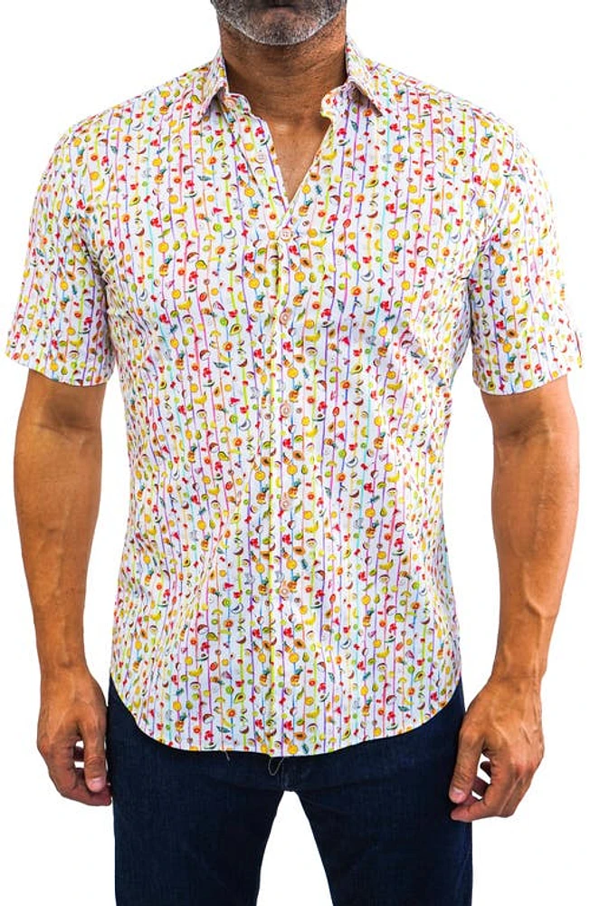 Maceoo Galileo Stretchfruits Multi Short Sleeve Performance Button-Up Shirt White at Nordstrom,