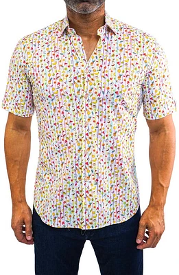 Maceoo Galileo Stretchfruits Multi Short Sleeve Performance Button-Up Shirt White at Nordstrom,