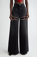 Area Crystal Embellished Cutout Wide Leg Jeans in Black at Nordstrom, Size 29