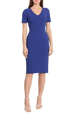 Maggy London Short Sleeve Midi Sheath Dress in Clematis Blue at Nordstrom, Size 0