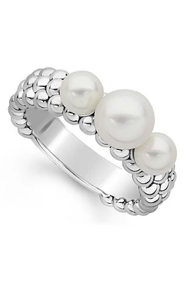 LAGOS Luna Pearl Caviar Band Ring in Silver/Pearl at Nordstrom, Size 8