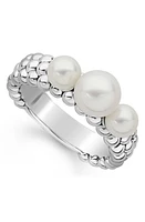 LAGOS Luna Pearl Caviar Band Ring in Silver/Pearl at Nordstrom, Size 8