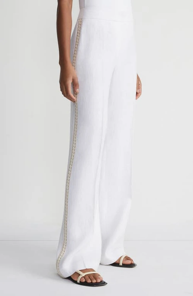 Lafayette 148 New York Sullivan Crochet Outseam Linen Pants White at