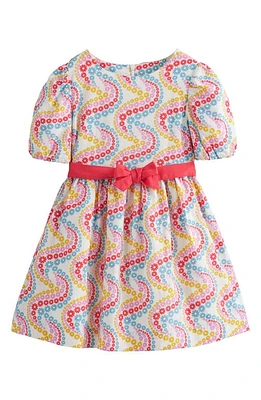 Mini Boden Kids' Floral Linen & Cotton Puff Sleeve Dress Multi Wave at Nordstrom,