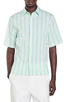 sandro Stripe Short Sleeve Button-Up Shirt Light Green at Nordstrom,