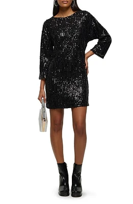 River Island Sequin Shift Minidress Black at Nordstrom,