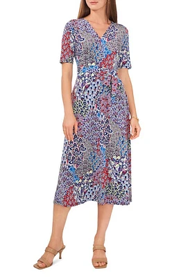 Chaus Print V-Neck Midi Dress Orange/Purple/Blue at Nordstrom,