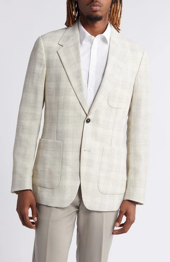 Tiger of Sweden Julien Slim Fit Check Stretch Wool Blend Sport Coat Natural White at Nordstrom, Us