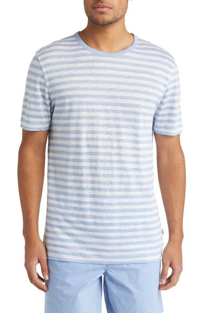 BOSS Tiburt Stripe Linen T-Shirt Open Blue at Nordstrom,