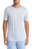 BOSS Tiburt Stripe Linen T-Shirt Open Blue at Nordstrom,