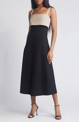 RUE SOPHIE Aurelia Colorblock Midi Dress Taupe Black at Nordstrom,