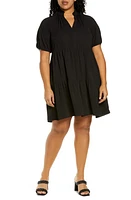 CeCe Tiered Ruffle Neck Dress Rich Black at Nordstrom,