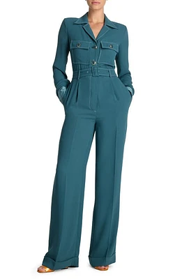 St. John Collection Long Sleeve Satin Back Crepe Jumpsuit in Prussian Blue at Nordstrom, Size 4