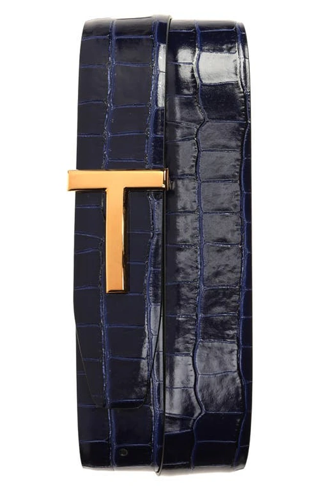 TOM FORD T Icon Reversible Croc Embossed Leather Belt Royal Blue at Nordstrom,