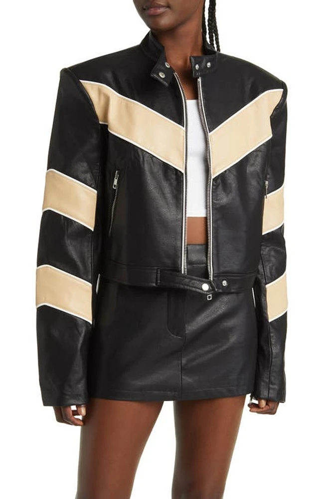 BY. DYLN Tobaias Colorblock Faux Leather Moto Jacket Black at Nordstrom,