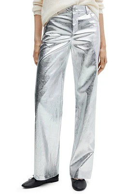 MANGO Metalllic Wide Leg Pants Silver at Nordstrom,