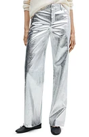 MANGO Metalllic Wide Leg Pants Silver at Nordstrom,