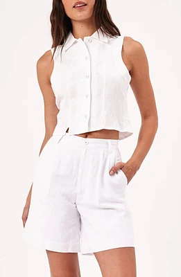 Rolla's Nina Crop Sleeveless Linen Blend Button-Up Shirt White at Nordstrom,