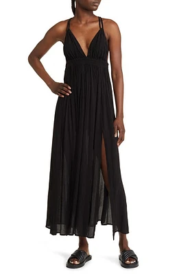 AllSaints Rosa Shirred Maxi Dress in Black at Nordstrom, Size 8Regular