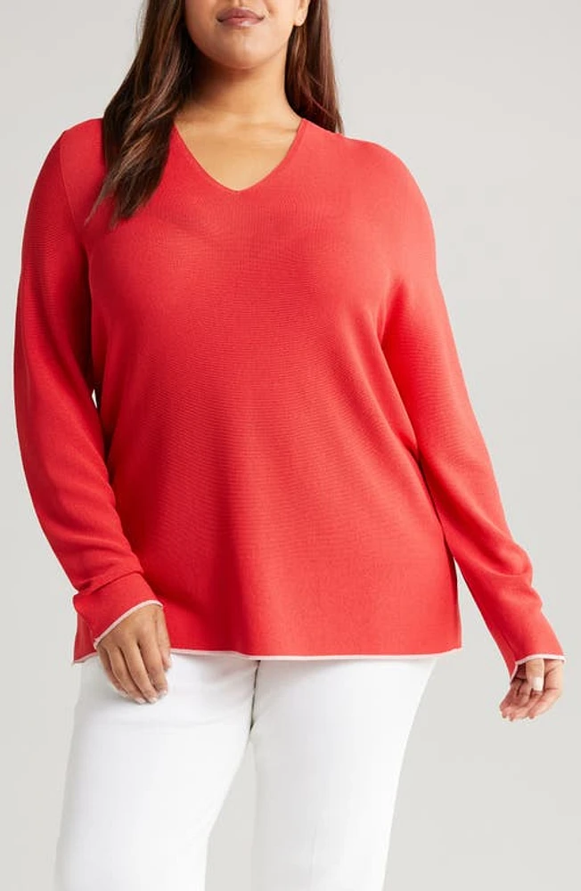 Marina Rinaldi Ombra V-Neck Sweater in Red at Nordstrom, Size Large