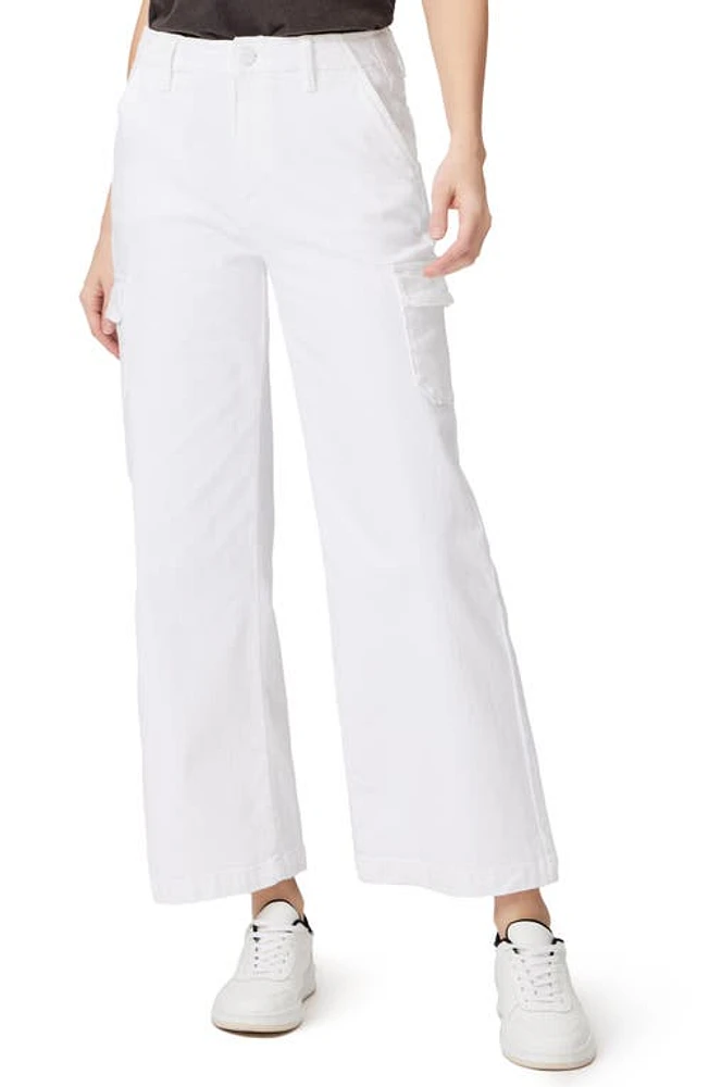 PAIGE Carly High Waist Ankle Wide Leg Cargo Pants Crisp White at Nordstrom,