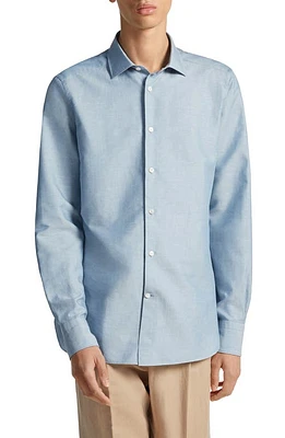 ZEGNA Crossover Cotton, Linen & Silk Button-Up Shirt Light Blue at Nordstrom, Eu