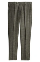 BOSS Genius Flat Front Slub Wool Blend Dress Pants Dark Green at Nordstrom, X R