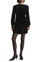 & Other Stories Long Sleeve Crushed Velvet Minidress Black at Nordstrom,