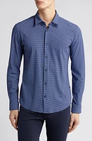 BOSS Roan Geo Print Button-Up Shirt Navy at Nordstrom,