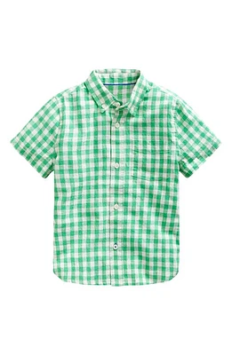 Mini Boden Kids' Gingham Short Sleeve Linen & Cotton Button-Down Shirt Pea Green at Nordstrom,