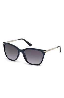 GUESS 56mm Cat Eye Sunglasses in Shiny Blue /Gradient Smoke at Nordstrom