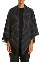 TOTEME Monogram Wool & Cashmere Fringe Scarf in Dark Grey Monogram at Nordstrom