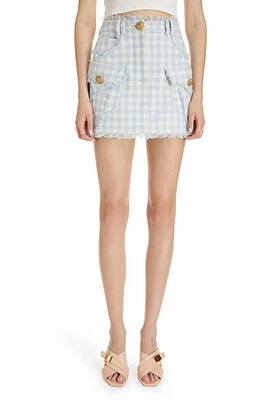 Balmain Gingham Tweed Trapeze Skirt in Slj Pale Blue/White at Nordstrom, Size 12 Us