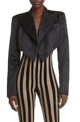 LaQuan Smith Crop Double Breasted Satin Blazer in Black at Nordstrom, Size X-Small