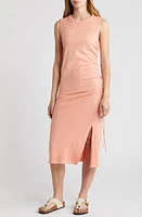 Nation LTD Iris Side Ruched Stretch Pima Cotton Midi Dress Peach Amber at Nordstrom,