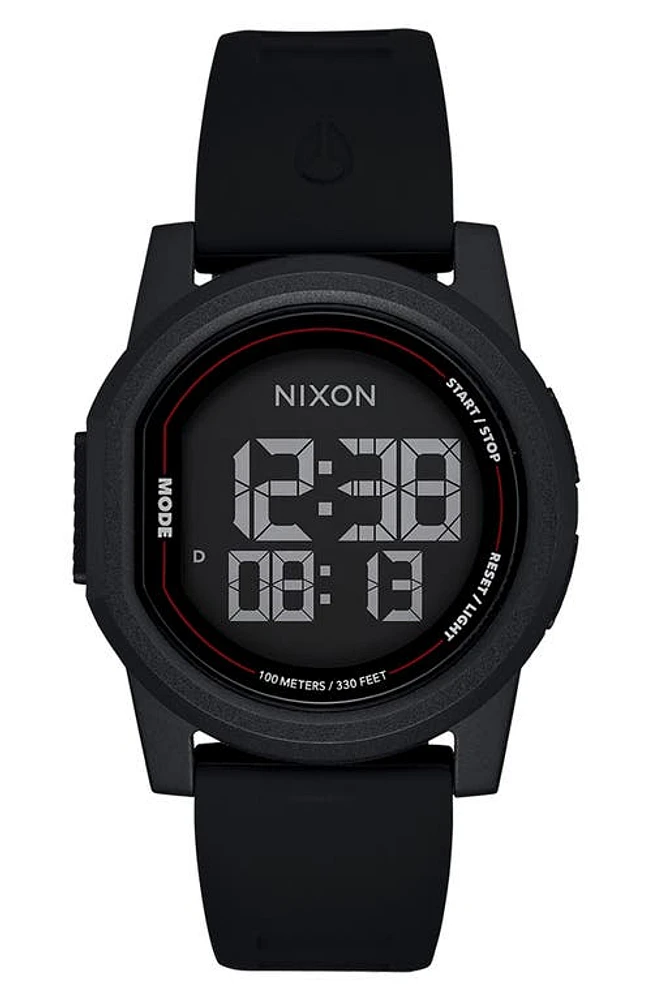 Nixon Disk Digital Silicone Strap Watch, 39mm in Black /Black /Negative at Nordstrom