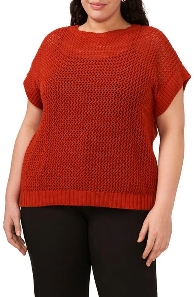 halogen(r) Open Stitch Cotton Crop Sweater Vest Red Umber Brown at Nordstrom,