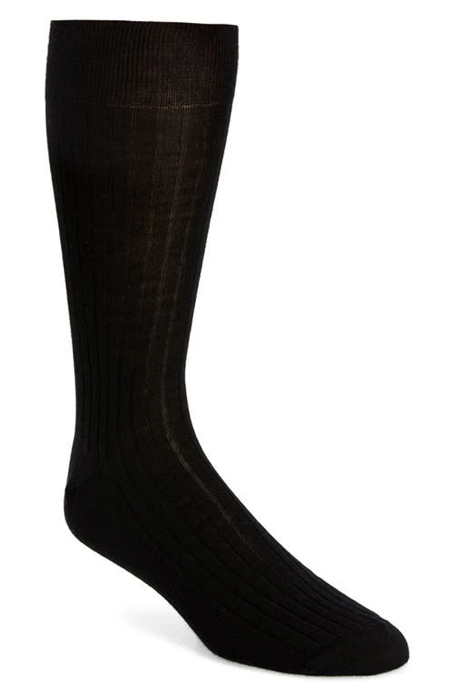 Canali Ribbed Cashmere & Silk Socks in Black at Nordstrom, Size Medium