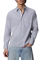 rag & bone Dalton Mixed Stripe Hemp Cotton Button-Up Shirt Blue at Nordstrom,