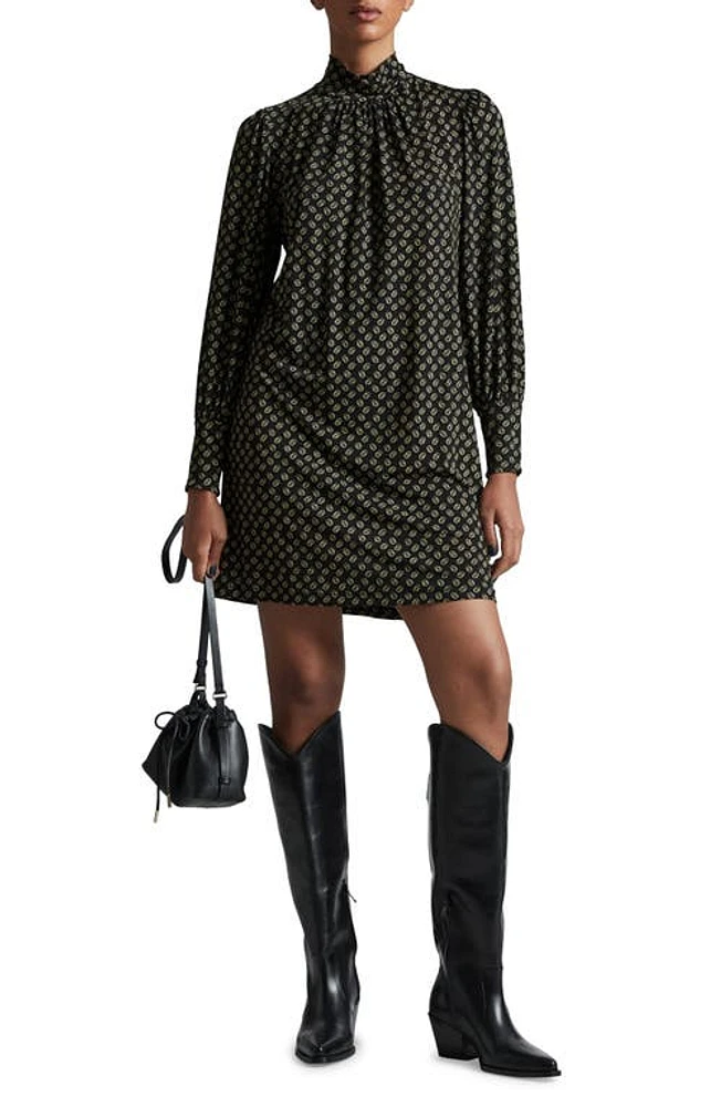 & Other Stories Geo Print Mock Neck Long Sleeve Shift Minidress in Black Geometric Heather Aop at Nordstrom, Size X-Small