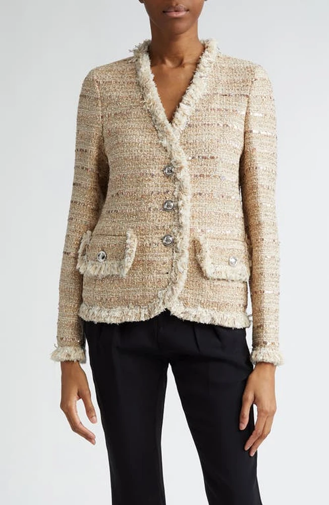 Giambattista Valli V-Neck Tweed Jacket Gold at Nordstrom, Us