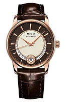 MIDO Baroncelli Automatic Diamond Leather Strap Watch, 33mm in Brown/Rose Gold at Nordstrom